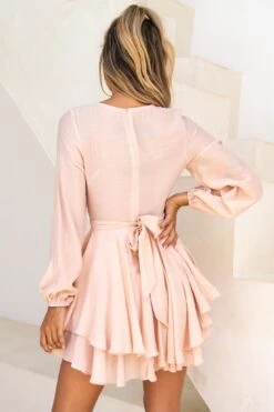 Believe Me Long Sleeve Surplice Neckline Dress Beige -Selfie Leslie Shop 01CM0313V BEIGE 3