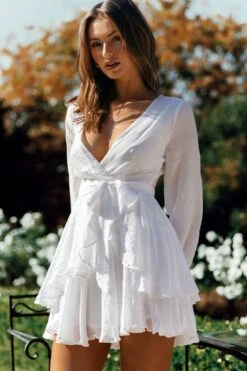 Believe Me Long Sleeve Surplice Neckline Dress White 14 Believe Me Long Sleeve Surplice Neckline Dress White -Selfie Leslie Shop 01CM0313V WHITE 5