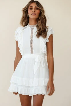 Oakland High Neck Ruffle Detail Dress White -Selfie Leslie Shop 02CM0369V WHITE 4