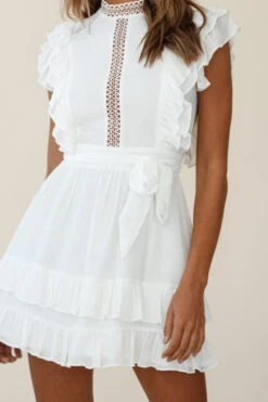 Oakland High Neck Ruffle Detail Dress White -Selfie Leslie Shop 02CM0369V WHITE 7