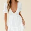 Andes Puff Sleeve Key-Hole Back Dress White -Selfie Leslie Shop 02ST2141V WHITE 4
