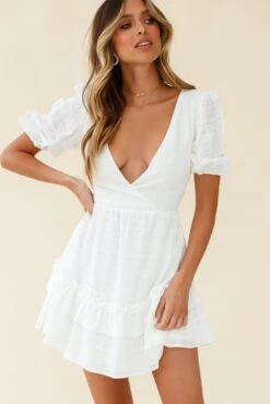 Andes Puff Sleeve Key-Hole Back Dress White -Selfie Leslie Shop 02ST2141V WHITE 6