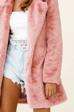 Tahoe Faux Fur Notch Lapel Coat Blush -Selfie Leslie Shop 14136b01 blush 191029sl1286