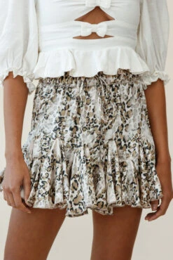 Robyn Flounce Mini Skirt Champagne Leopard -Selfie Leslie Shop 14254B21 S CHAMPAGNE LEOPARD 7