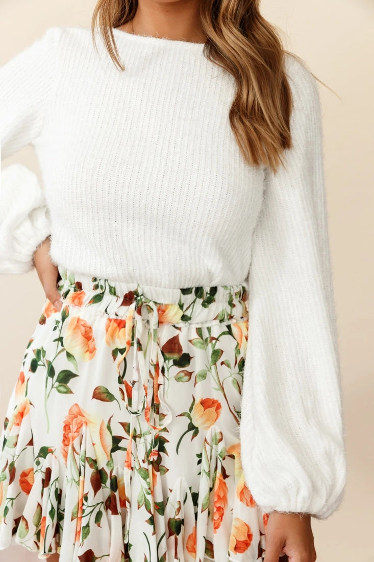 Robyn Flounce Mini Skirt Rose Print White/Orange 8 Robyn Flounce Mini Skirt Rose Print White/Orange - Image 6