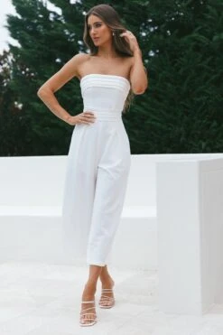 Chosen Strapless Wide Leg Jumpsuit White 20 Chosen Strapless Wide Leg Jumpsuit White -Selfie Leslie Shop 14289BWHITE 6