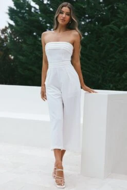 Chosen Strapless Wide Leg Jumpsuit White 21 Chosen Strapless Wide Leg Jumpsuit White -Selfie Leslie Shop 14289BWHITE 7