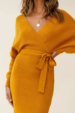 Cameo Batwing Knit Midi Dress Mustard -Selfie Leslie Shop 14462b01 mustard 190910sl0329 1