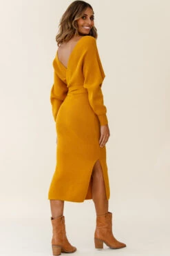 Cameo Batwing Knit Midi Dress Mustard -Selfie Leslie Shop 14462b01 mustard 190910sl0332 1