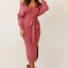 Cameo Batwing Knit Midi Dress Rose