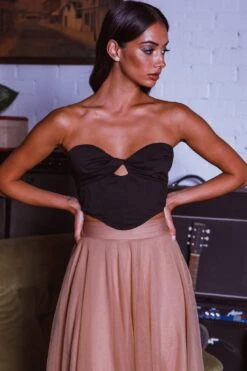 Jasmine Organza Mesh Elasticated Waist Midi Skirt Brown -Selfie Leslie Shop 14491B01 20BROWN 4