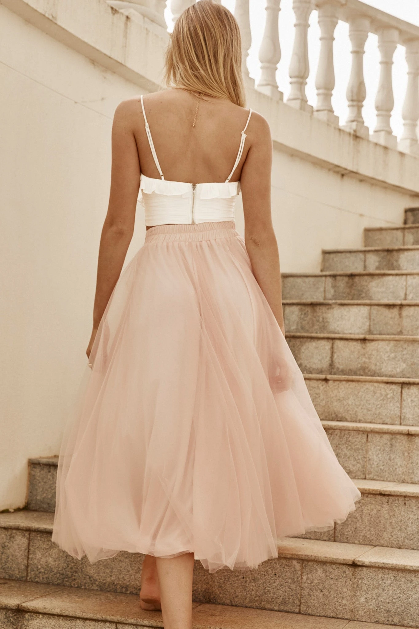 Jasmine Organza Mesh Elasticated Waist Midi Skirt Blush 4 Jasmine Organza Mesh Elasticated Waist Midi Skirt Blush - Image 2