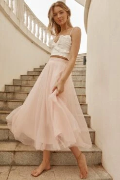 Jasmine Organza Mesh Elasticated Waist Midi Skirt Blush 17 Jasmine Organza Mesh Elasticated Waist Midi Skirt Blush -Selfie Leslie Shop 14491B01 BABY PINK 8