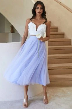 Jasmine Organza Mesh Elasticated Waist Midi Skirt Lavender -Selfie Leslie Shop 14491b01 lavender 4