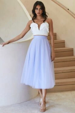 Jasmine Organza Mesh Elasticated Waist Midi Skirt Lavender -Selfie Leslie Shop 14491b01 lavender 6