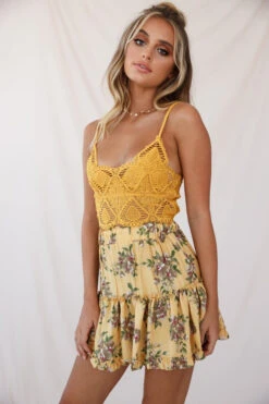 Alexi Floral Mini Skirt Mustard Print -Selfie Leslie Shop 190122sl 1196top 25292b18 s mustard 26958d mustard 1
