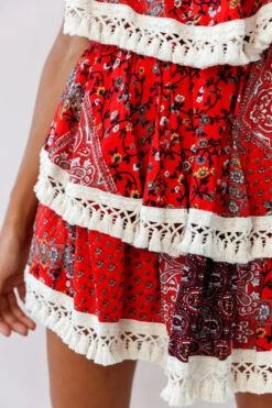 Palau Tassel-Trimmed Paisley Skirt Red -Selfie Leslie Shop 190123 sl13423 26918d s t red