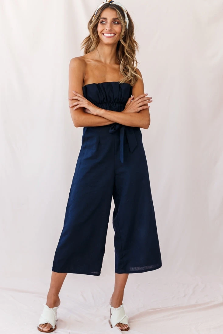 Thea Ruffle Crop Top Jumpsuit Navy 7 Thea Ruffle Crop Top Jumpsuit Navy - Image 5