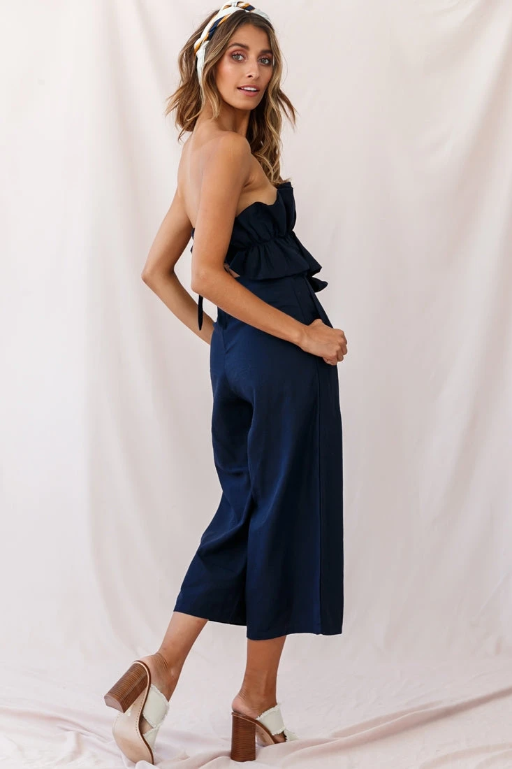 Thea Ruffle Crop Top Jumpsuit Navy 4 Thea Ruffle Crop Top Jumpsuit Navy - Image 2