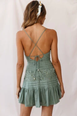 Bianca Fluted Hem Tie-Back Dress Olive 10 Bianca Fluted Hem Tie-Back Dress Olive -Selfie Leslie Shop 190123 sl14010 st1932d olive