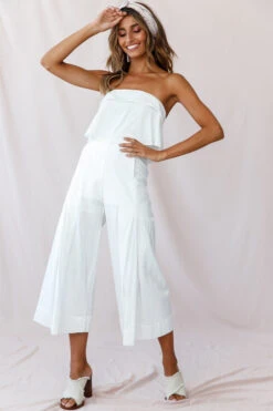 Saturday Layered Bandeau Wide Leg Capri Jumpsuit White -Selfie Leslie Shop 190123 sl14168 26381b01 white