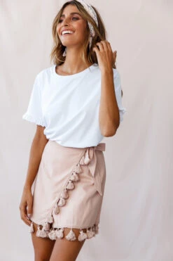 Kris Tassel Trimmed Wrap Skirt Mocha -Selfie Leslie Shop 190123 sl14189 cm0009b mocha