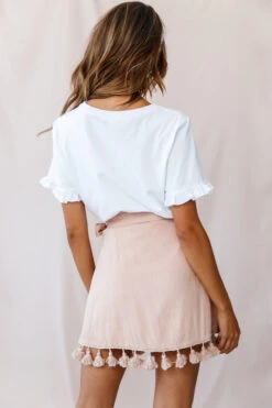 Kris Tassel Trimmed Wrap Skirt Mocha -Selfie Leslie Shop 190123 sl14194