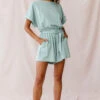 Chelsea Belted T-Shirt Romper Sage -Selfie Leslie Shop 190123 sl14357 27042b sage