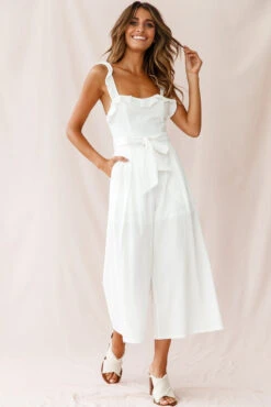 Kaia Ruffle Strap Wide-Leg Capri Jumpsuit White -Selfie Leslie Shop 190123 sl15268 26547d01 white