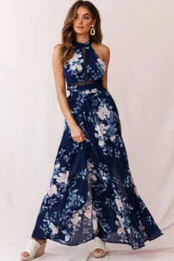 Baylor Floral Halterneck Maxi Dress Navy -Selfie Leslie Shop 190219sl 0099 25162b03 navy