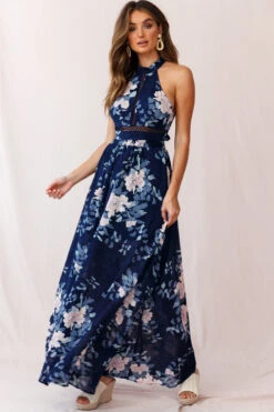 Baylor Floral Halterneck Maxi Dress Navy -Selfie Leslie Shop 190219sl 0100 25162b03 navy
