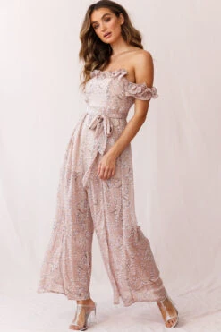 Jazz Bardot Neckline Wide Leg Split Jumpsuit Floral Print Blush 14 Jazz Bardot Neckline Wide Leg Split Jumpsuit Floral Print Blush -Selfie Leslie Shop 190219sl 0410 26926d01 blush