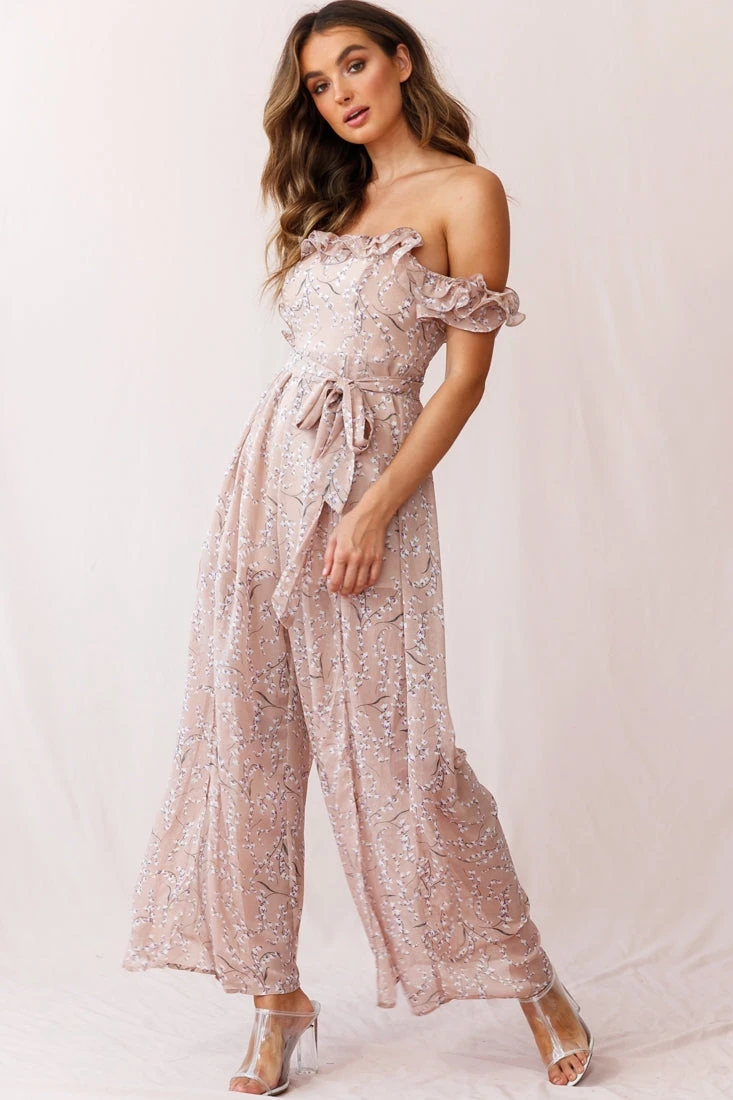 Jazz Bardot Neckline Wide Leg Split Jumpsuit Floral Print Blush 8 Jazz Bardot Neckline Wide Leg Split Jumpsuit Floral Print Blush - Image 6