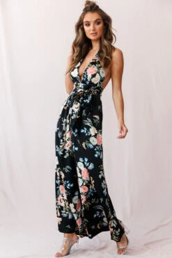 Make Me Halterneck Low Back Jumpsuit Floral Print Black -Selfie Leslie Shop 190219sl 0995 st2229b black