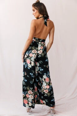 Make Me Halterneck Low Back Jumpsuit Floral Print Black -Selfie Leslie Shop 190219sl 0997 st2229b black