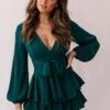 Maddox Fit & Flare Long Sleeve Romper Forest Green -Selfie Leslie Shop 190219sl 1020 t0374d04 forest green