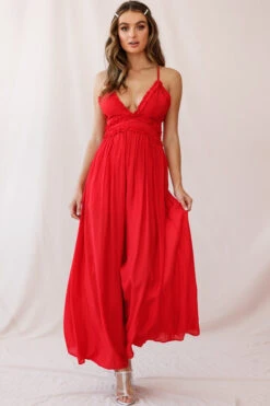 Laney Wide Leg Ruffle Detail Jumpsuit Red -Selfie Leslie Shop 190227sl0687 62157bk05 red