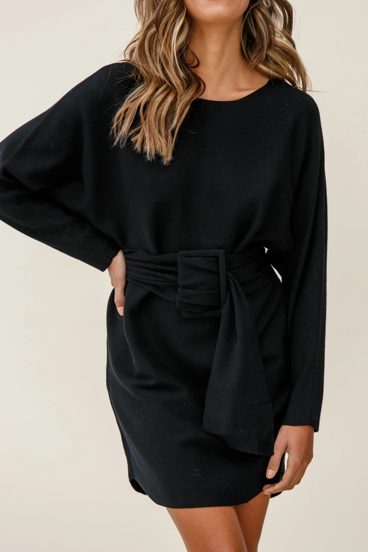 Lorelei Long Sleeve Wide Belt Knit Dress Black 7 Lorelei Long Sleeve Wide Belt Knit Dress Black - Image 5