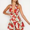 Ariana Halterneck Mini Dress Floral White/Red