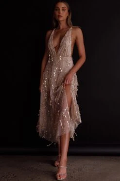 Ariana Sequin Midi Dress Beige -Selfie Leslie Shop 23688BS23 20BEIGE 2