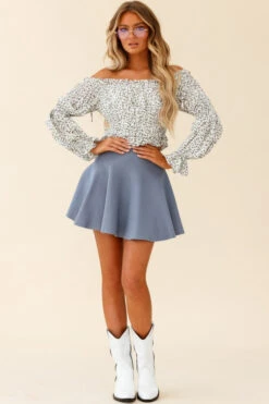 Rowena A-Line Knit Flounce Skirt Midnight Blue -Selfie Leslie Shop 24465B01 MIDNIGHT BLUE 2