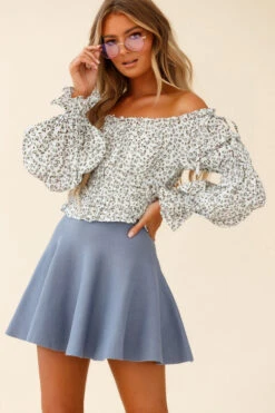 Rowena A-Line Knit Flounce Skirt Midnight Blue -Selfie Leslie Shop 24465B01 MIDNIGHT BLUE 4