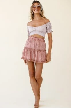 Alexi Frill Trim Mini Skirt Leopard Print Blush -Selfie Leslie Shop 25292B21 S BLUSH LEOPARD 1