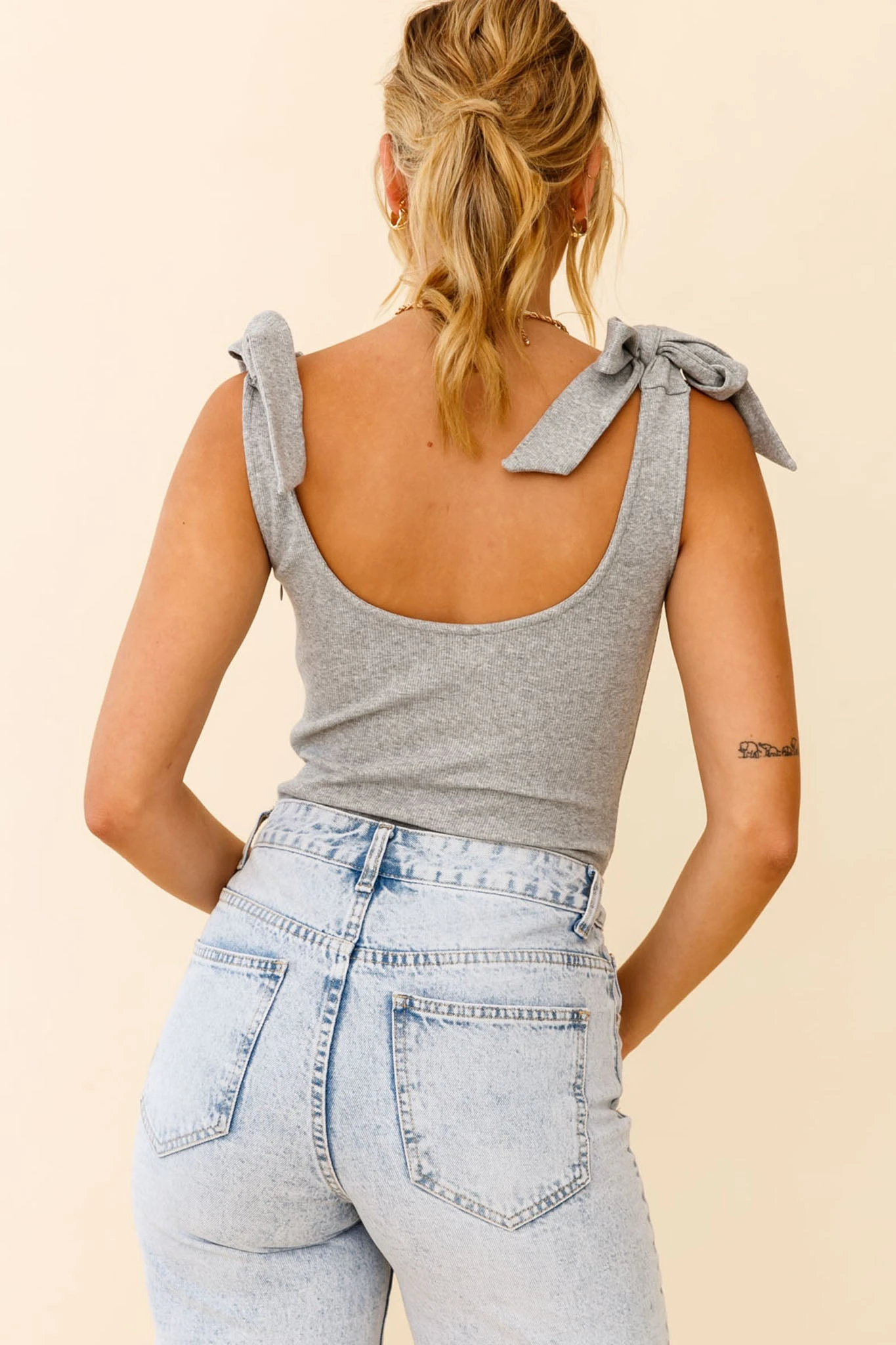 Can't Stop Me Bow Shoulder Bodysuit Grey Marle 4 Can't Stop Me Bow Shoulder Bodysuit Grey Marle - Image 2