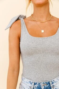 Can't Stop Me Bow Shoulder Bodysuit Grey Marle 13 Can't Stop Me Bow Shoulder Bodysuit Grey Marle -Selfie Leslie Shop 25589B GREY MARLE 4