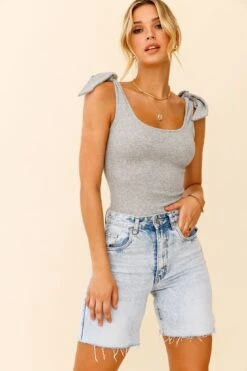 Can't Stop Me Bow Shoulder Bodysuit Grey Marle 16 Can't Stop Me Bow Shoulder Bodysuit Grey Marle -Selfie Leslie Shop 25589B GREY MARLE 7