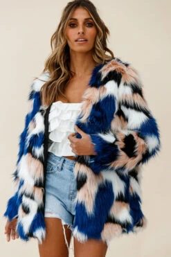 Ronan Faux Fur Multi-Print Coat Blue -Selfie Leslie Shop 25995b blue coat st2401b01 white top 190910sl0893