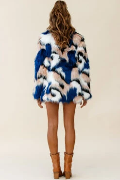 Ronan Faux Fur Multi-Print Coat Blue -Selfie Leslie Shop 25995b blue coat st2401b01 white top 190910sl0909