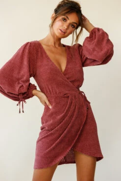 Make Way Balloon Sleeve Wrap Dress Plum -Selfie Leslie Shop 26723b01 plum 190806sl17712