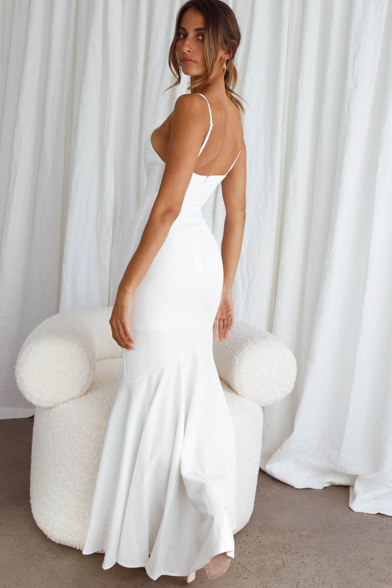 Darlene Front Split Flounce Hem Maxi Dress White 17 Darlene Front Split Flounce Hem Maxi Dress White - Image 15